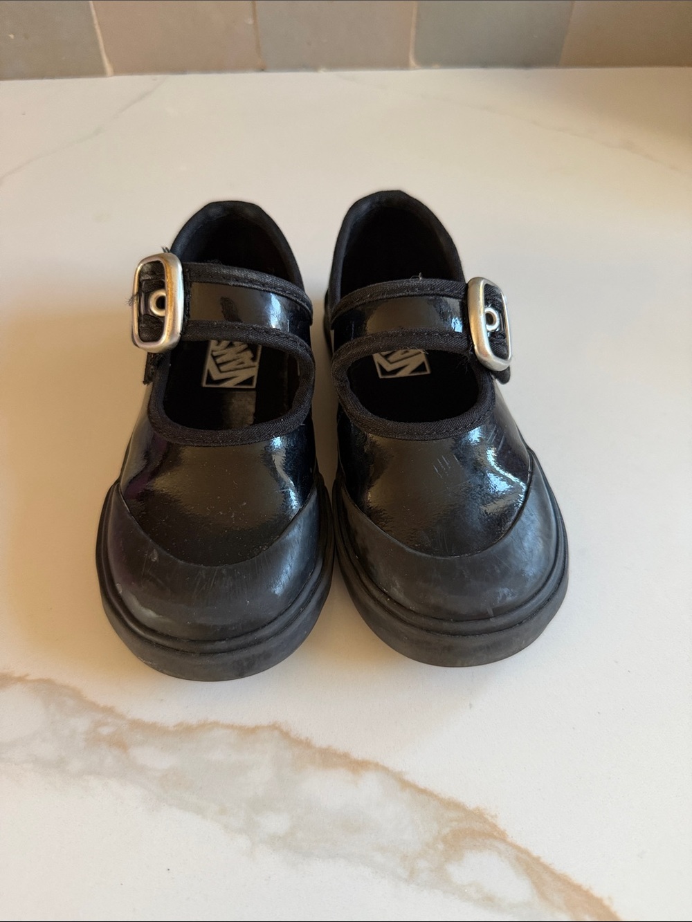 Vans Kids Black Patent Mary Jane Shoes with Buckle